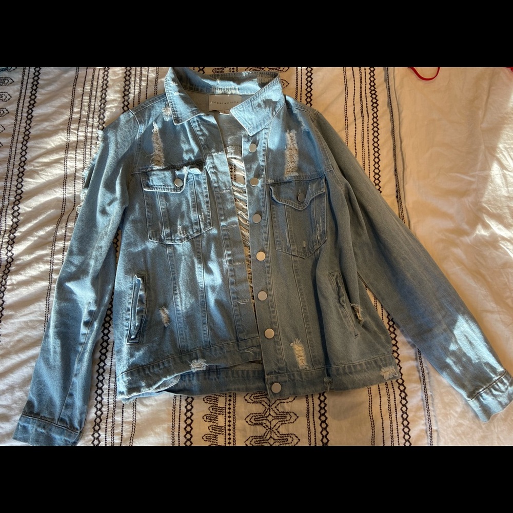 Ripped Light Wash Denim Jacket